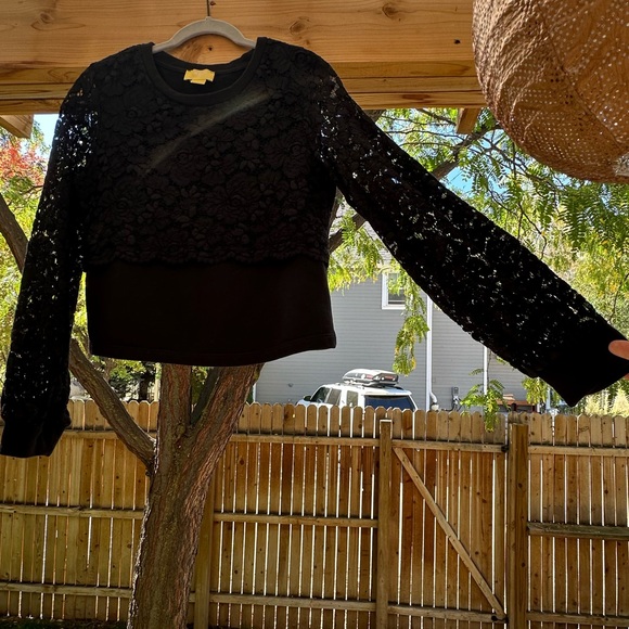 Anthropologie Maeve Lace Floral Black Top Blouse Sweatshirt small - Picture 5 of 16